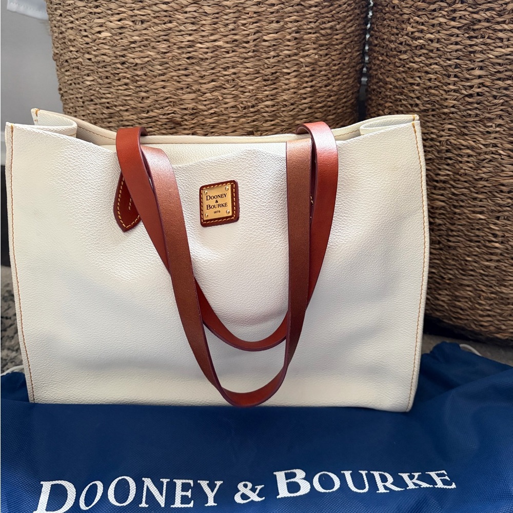 Dooney & Bourke off white Tote with Brown Leather Straps